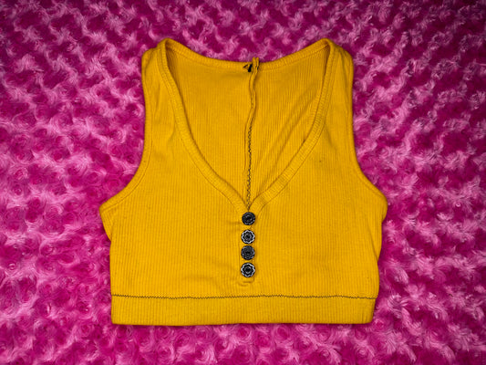 Yellow button up crop top